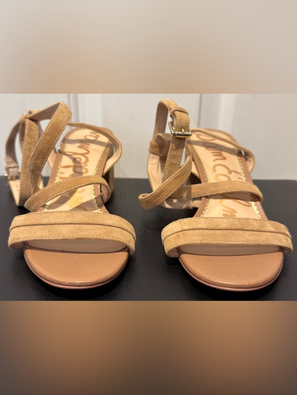 Women's Sam Edelman Sandal suede golden caramel block heel sandals size 8.5